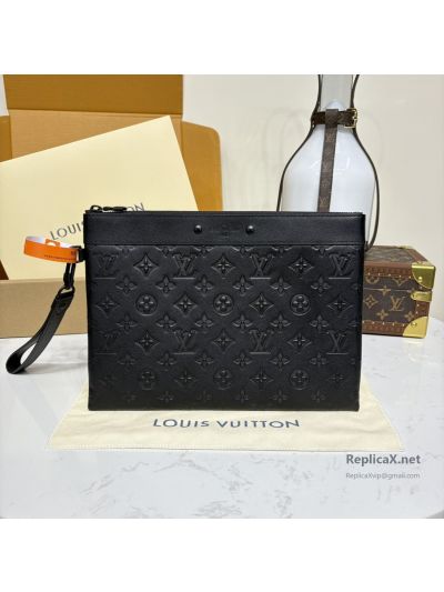 Louis Vuitton Black Embossed Monogram Zip Pouch with Top Band