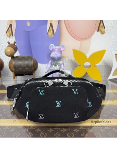 Louis Vuitton Black Lettering Belt Bag with Front Pocket