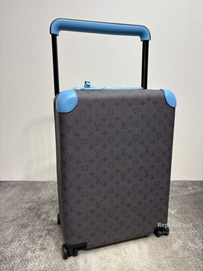 Louis Vuitton Black Monogram Rolling Suitcase with Blue Trim