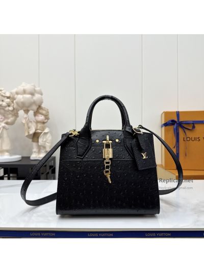 Louis Vuitton Black Quill-Pattern Structured Tote Premium