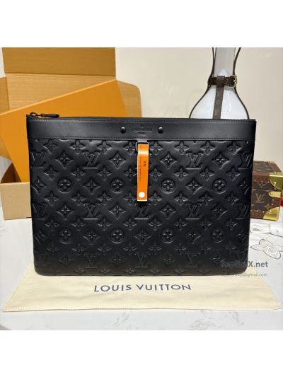 Louis Vuitton Black Raised Monogram Zip Pouch with Orange Tab Premium