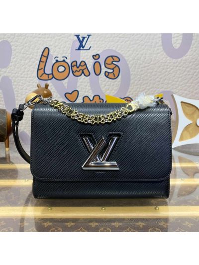 Louis Vuitton Black Ribbed Turn-Lock Shoulder Bag with Cream Interior