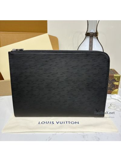 Louis Vuitton Black Ribbed Zip-Around Document Pouch Premium