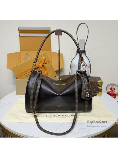 Louis Vuitton Black Rounded Shoulder Bag with Monogram Trim Premium