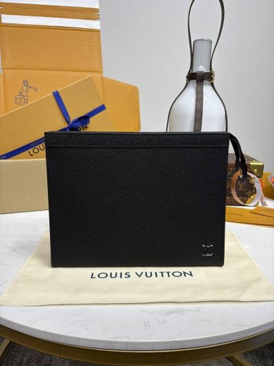 Louis Vuitton Black Textured Zip Clutch