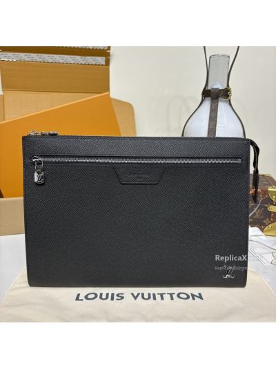Louis Vuitton Black Textured Zip Pouch with Front Zip Pocket Premium