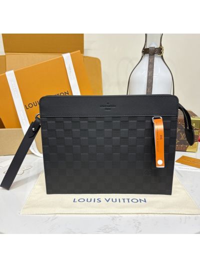 Louis Vuitton Black Tonal Checkerboard Wristlet Pouch