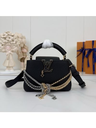 Louis Vuitton Black Top Handle Bag with Mixed-Tone Chains