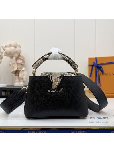 Louis Vuitton Black Top Handle Bag with Snake Pattern Trim