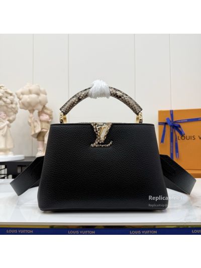 Louis Vuitton Black Top Handle Bag with Snake Pattern Trim