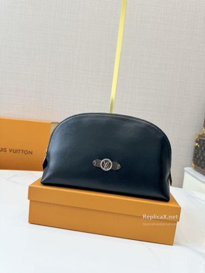 Louis Vuitton Cosmetic Pouch MM Black Wide Cosmetic Pouch with Monogram Accent M15206