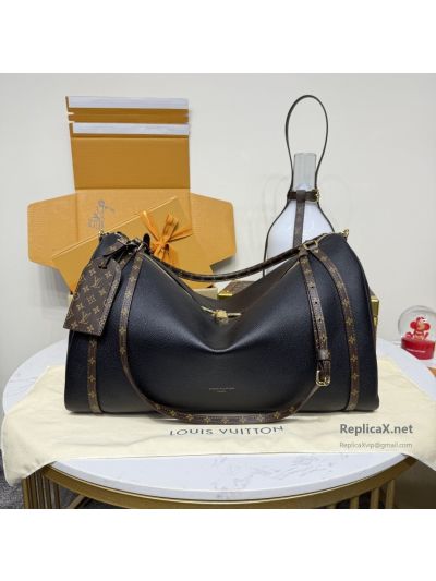 Louis Vuitton Black Wide Shoulder Bag with Monogram Trim Premium
