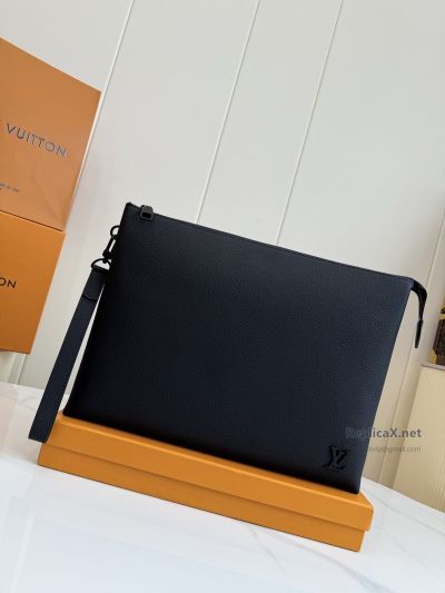 Louis Vuitton Black Zip Clutch with Corner LV Detail