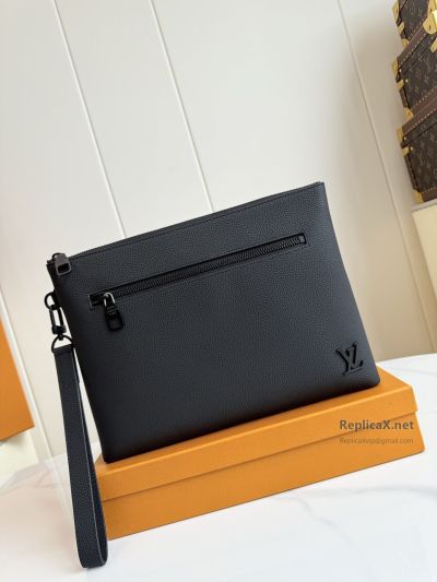 Louis Vuitton Black Zip Pouch with Front Pocket and Lettering Emblem