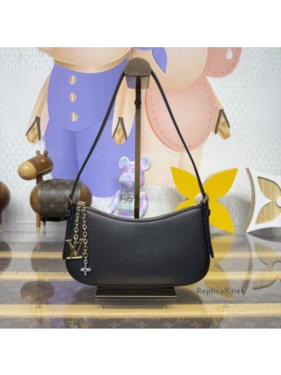 Louis Vuitton Black Zip Shoulder Bag with Charm Chain