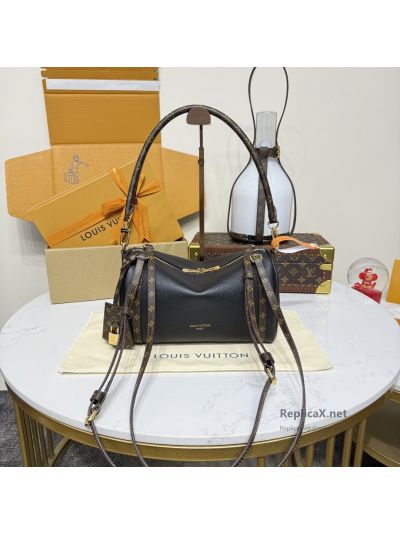 Louis Vuitton Black Zip Shoulder Bag with Monogram Trim Premium