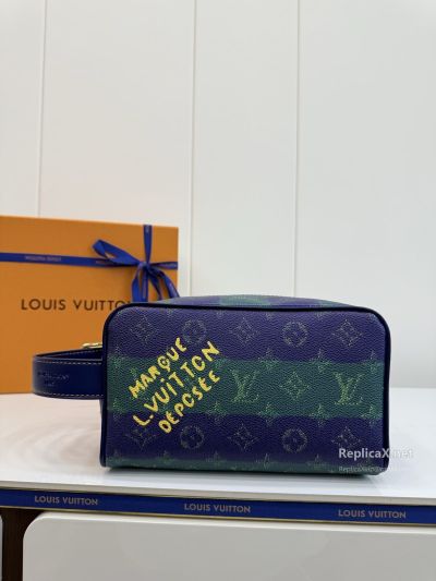 Louis Vuitton Blue and Green Monogram Toiletry Pouch with Lettering