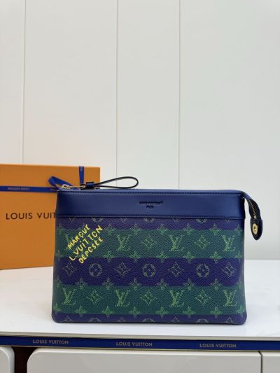 Louis Vuitton Blue and Green Striped Monogram Pouch