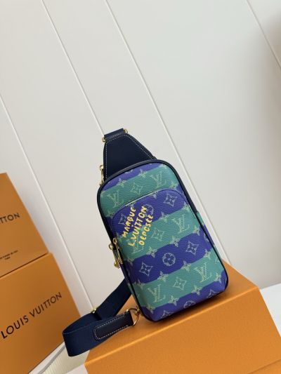 Louis Vuitton Blue and Green Striped Monogram Sling Bag