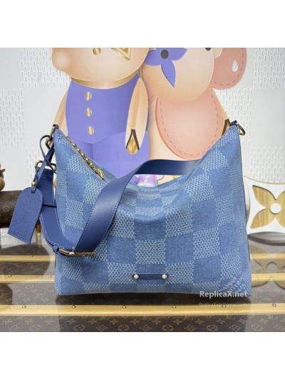 Louis Vuitton Blue Checked Hobo Shoulder Bag