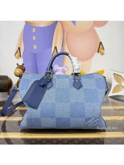 Louis Vuitton Blue Checked Twin Handle Zip Bag