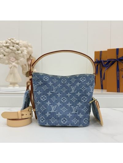Louis Vuitton Blue Denim-Look Monogram Bucket Bag