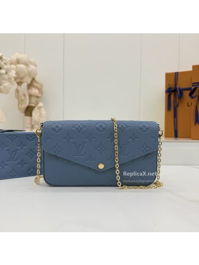 Louis Vuitton Blue Embossed Monogram Envelope Chain Wallet