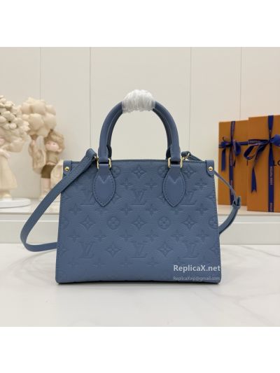 Louis Vuitton OnTheGo Blue Embossed Monogram Twin Handle Tote M28181