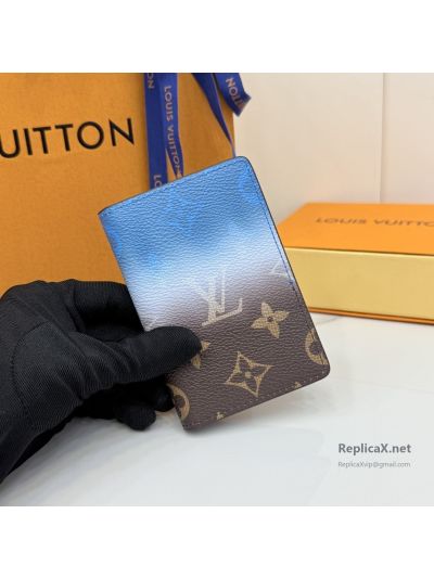 Louis Vuitton Blue Gradient Brown Monogram Long Fold Wallet