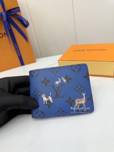 Louis Vuitton Blue Monogram Animal Print Bifold Wallet