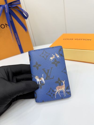 Louis Vuitton Blue Monogram Animal Print Compact Fold Wallet