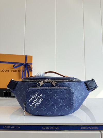 Louis Vuitton Blue Monogram Belt Bag with Tan Handle