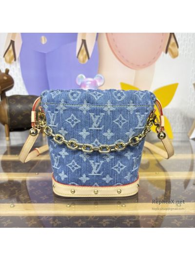 Louis Vuitton Blue Monogram Chain Bucket Bag with Studded Base
