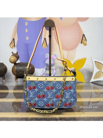 Louis Vuitton Blue Monogram Cherry Shoulder Bag with Studded Trim
