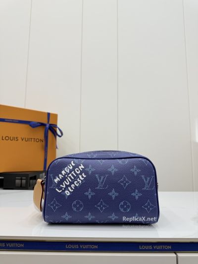 Louis Vuitton Blue Monogram Cosmetic Pouch with Lettering