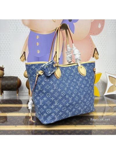 Louis Vuitton Blue Monogram Shoulder Tote with Tan Trim