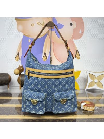 Louis Vuitton Blue Monogram Tall Shoulder Bag with Front Pockets