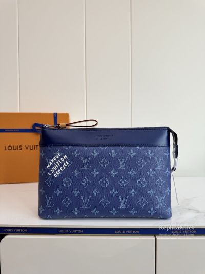 Louis Vuitton Blue Monogram Zip Pouch with Lettering Detail