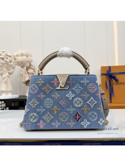 Louis Vuitton Blue Multicolor Monogram Textured Top Handle Bag
