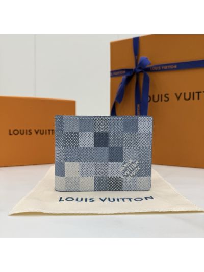 Louis Vuitton Blue Patchwork Checkerboard Folding Wallet