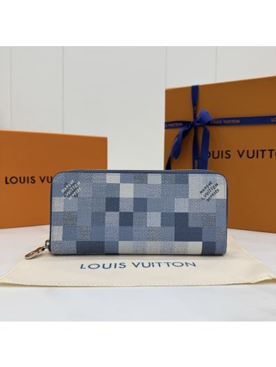 Louis Vuitton Blue Patchwork Checkerboard Zip-Around Wallet