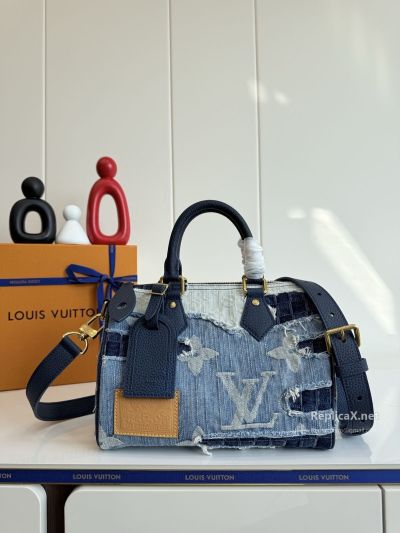 Louis Vuitton Blue Patchwork Monogram Dome Bag Premium