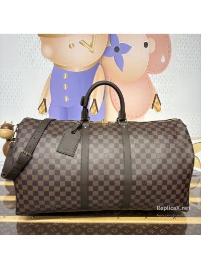 Louis Vuitton Keepall Bandoulière 55 Brown Check Travel Duffel N41414