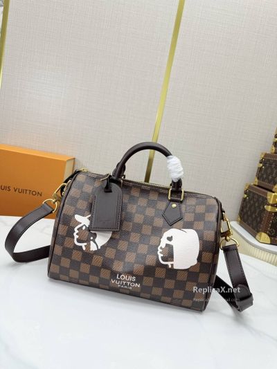 Louis Vuitton Brown Checked Graphic Twin Handle Bag