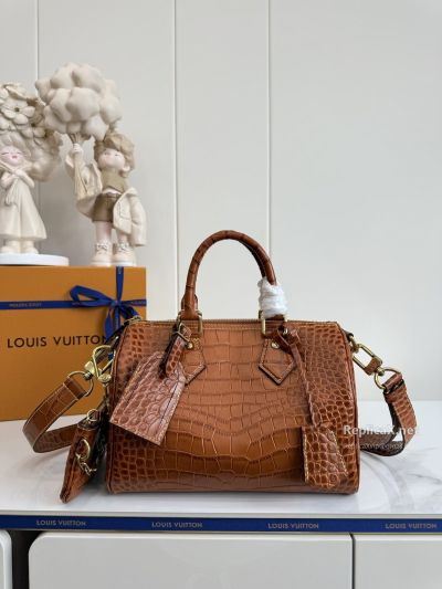 Louis Vuitton Brown Croc Effect Double Handle Bag