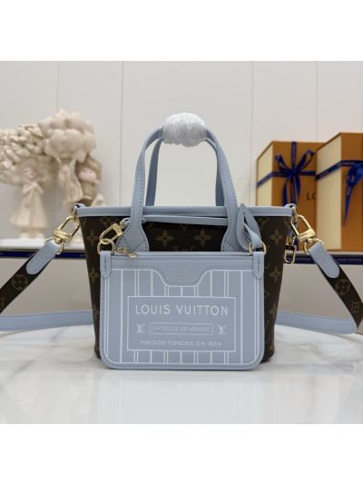 Louis Vuitton Brown Monogram and Light Blue Mini Tote with Pouch