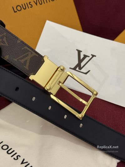 Louis Vuitton Brown Monogram Belt with Gold-Toned Frame Buckle