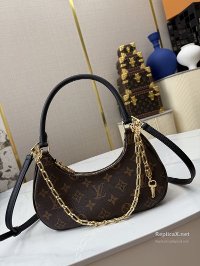 Louis Vuitton Brown Monogram Chain Hobo Bag with Black Trim