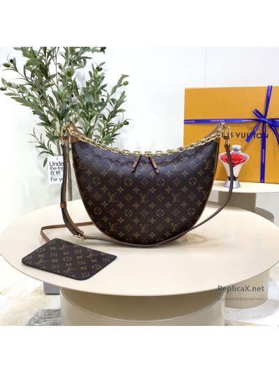 Louis Vuitton Brown Monogram Curved Chain Hobo Bag Premium