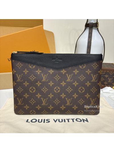 Louis Vuitton Brown Monogram Flat Zip Pouch with Black Curved Trim Premium
